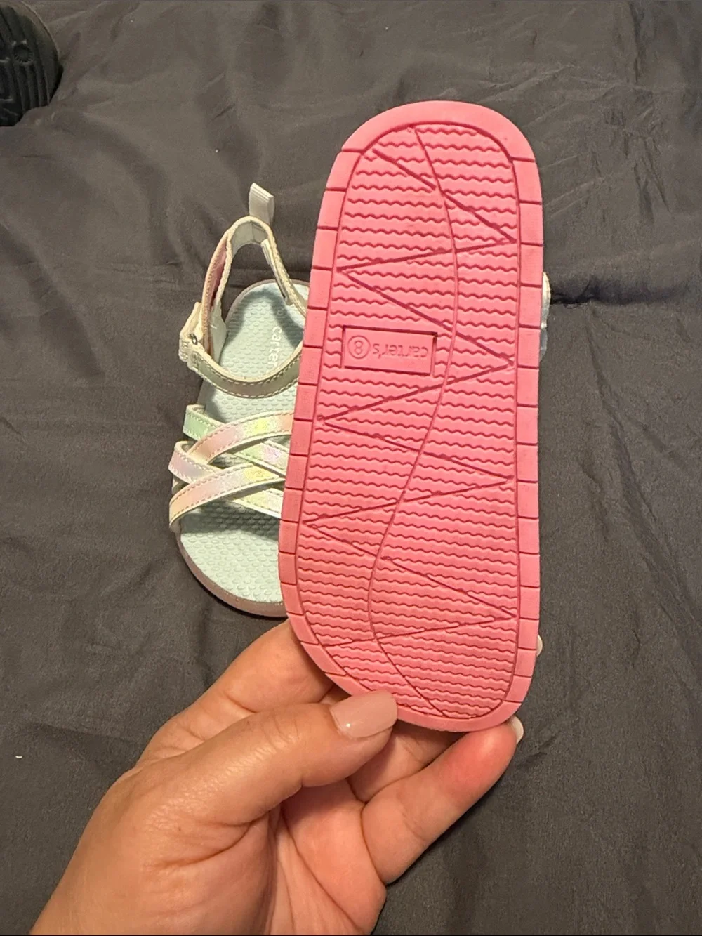 Carter's Girls' Pastel Iridescent Crisscross Sandals - Light Blue Footbed